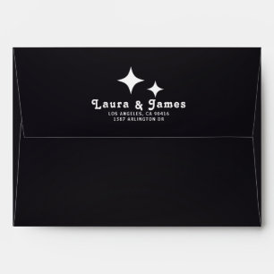 black white Modern Vintage retro script Wedding En Envelope