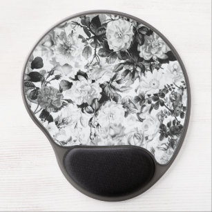 Black white modern watercolor country floral gel mouse mat