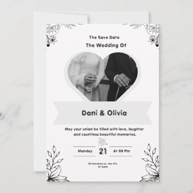 Black & White Modern Wedding Invitation  (Front)