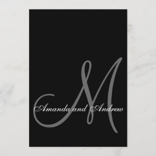 Black White Modern Wedding Invitation Initial