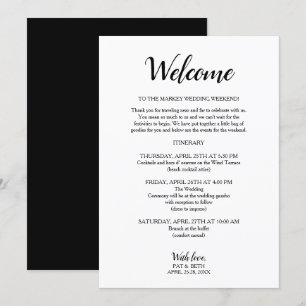 Black & white modern Wedding Weekend Itinerary Invitation