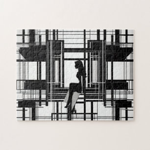 Black & White: Modern Woman Abstract Jigsaw Puzzle