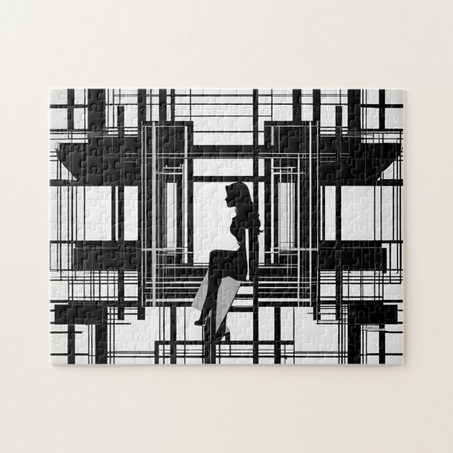 Black & White: Modern Woman Abstract Jigsaw Puzzle (Horizontal)