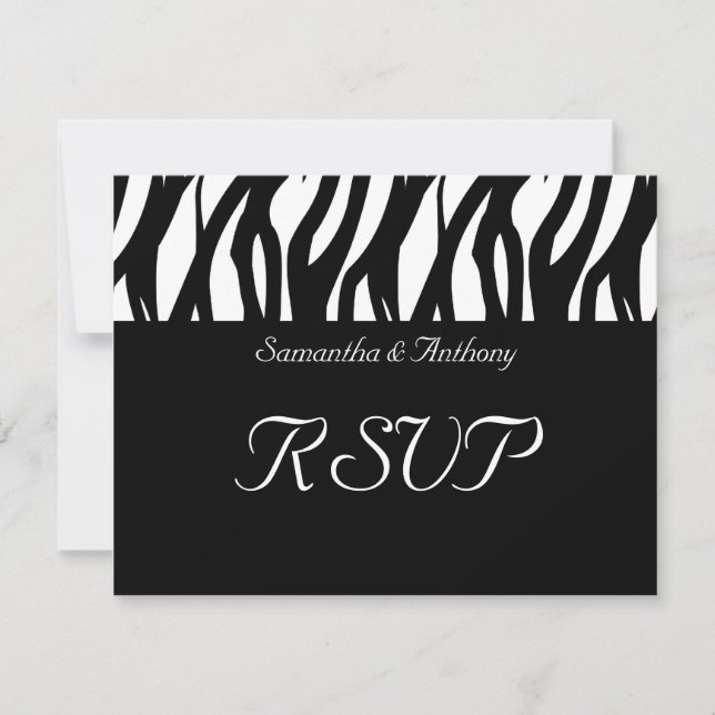 Black/White Modernist Stripe Wedding RSVP Cards (Front)