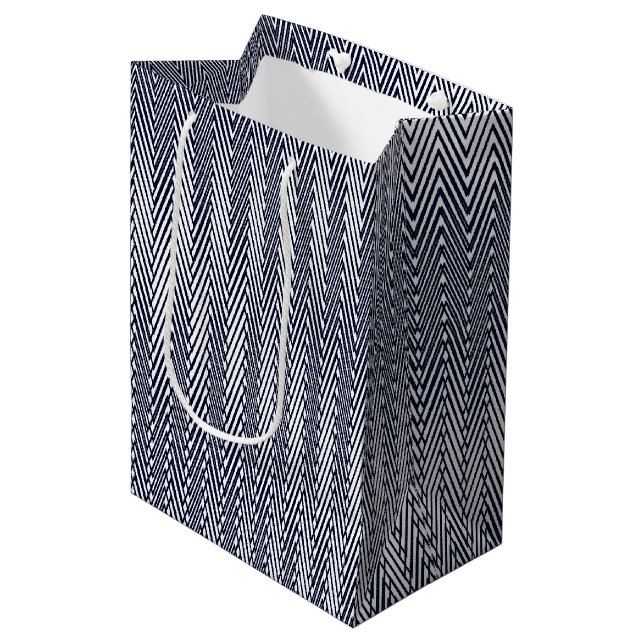 Black White Moiré Stripes Optical illusion Modern Medium Gift Bag (Front Angled)