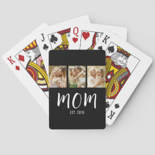 Black White Mom Established Script 3 Photo Elegant Playing Cards