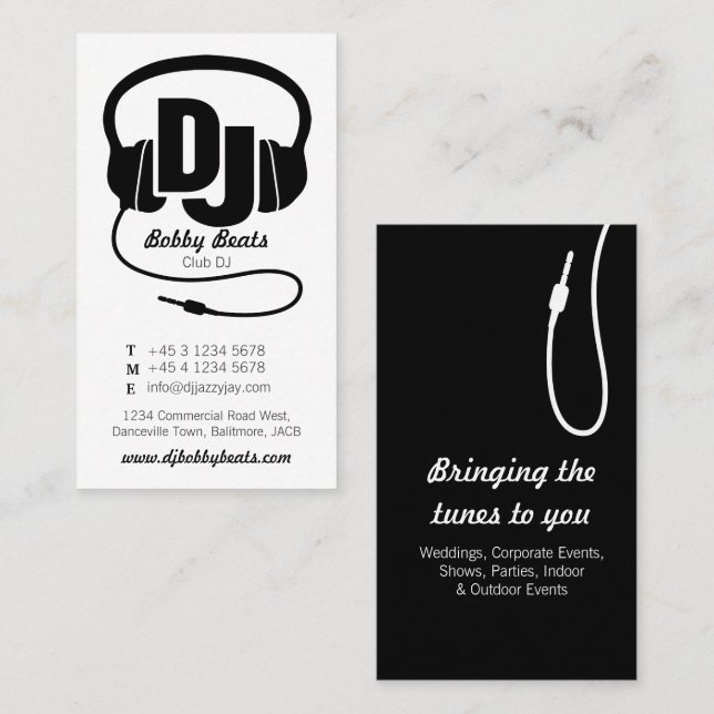 Black & white mono DJ promoter business card (Front/Back)