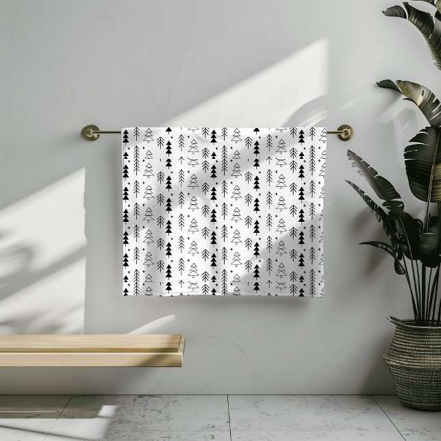 Black White Monochrome Christmas Trees Minimal Bath Towel Set (Creator Uploaded)