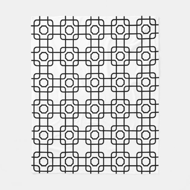 Black White Monochrome Geometric Square Pattern Fl Fleece Blanket (Front)