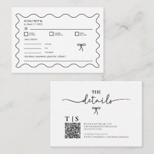 Black & White Monochrome Wavy Curve QR Code RSVP Card