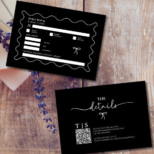 Black & White Monochrome Wavy Curve QR Code RSVP Card