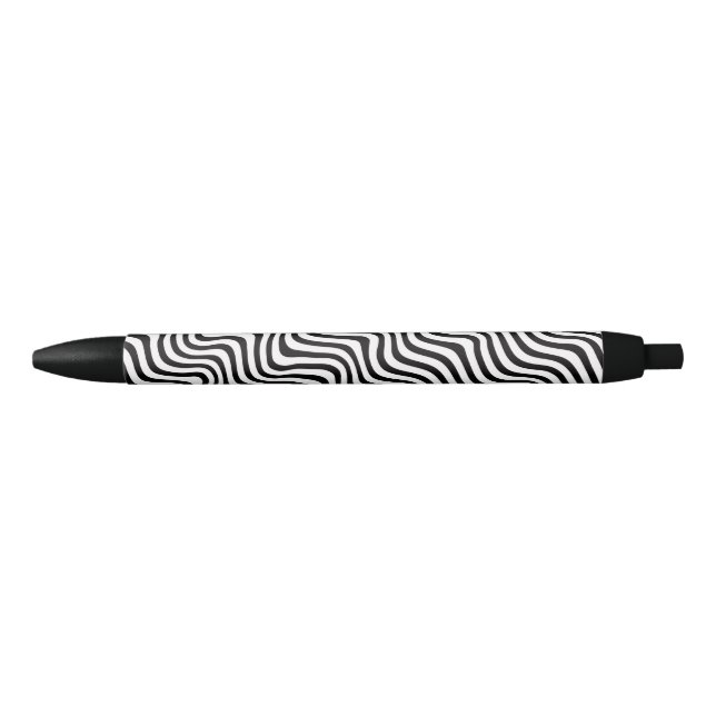 Black White Monochrome Wavy Striped Black Ink Pen (Front)