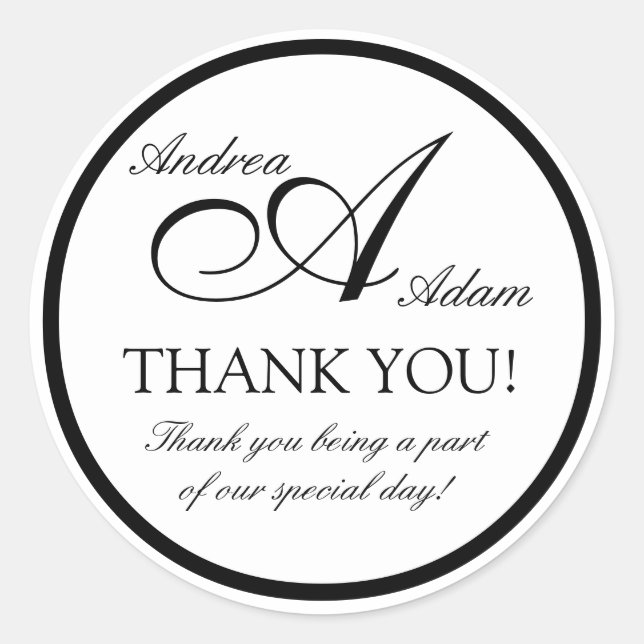 Black White Monogram A Wedding Favour Stickers (Front)