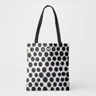 Black White Monogram Abstract Dots Pattern Tote Bag