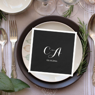 Black white monogram birthday napkin