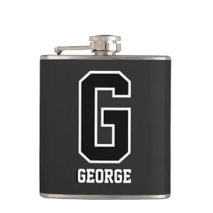 Black White Monogram   Bold Modern Sporty Hip Flask