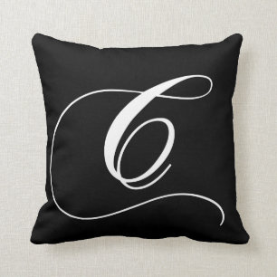 Black White Monogram C Designer Monogrammed Pillow