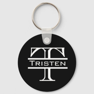 Black White Monogram Classic Name Key Ring
