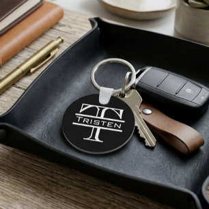 Black White Monogram Classic Name Key Ring