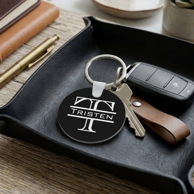 Black White Monogram Classic Name Key Ring (Creator Uploaded)