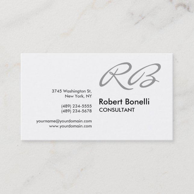 Black White Monogram Consultant Business Card (Front)