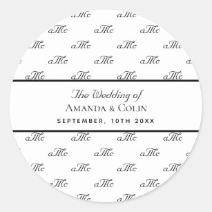 Black white monogram couple initials wedding classic round sticker