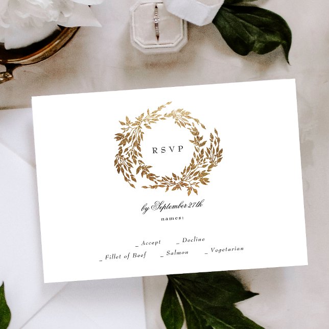 Black White Monogram Crest Classic Elegant Wedding RSVP Card (Creator Uploaded)