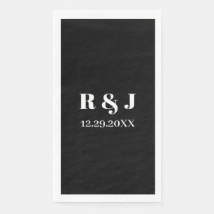 Black White Monogram Custom Couple Name Wedding Napkin