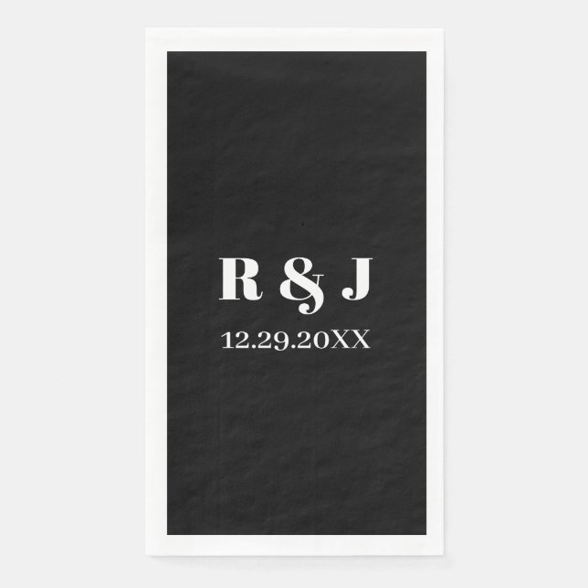 Black White Monogram Custom Couple Name Wedding Napkin (Front)
