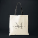 Black White Monogram Elegant Modern Script Name Tote Bag<br><div class="desc">Black White Monogram Elegant Modern Script Name Tote Bag</div>