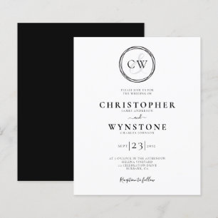 Black White Monogram Gay Wedding Invitation