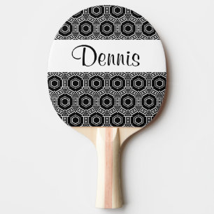 Black White Monogram Geometric Ping Pong Paddle