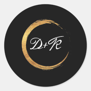 Black White Monogram Gold Ring Initials Minimal M Classic Round Sticker