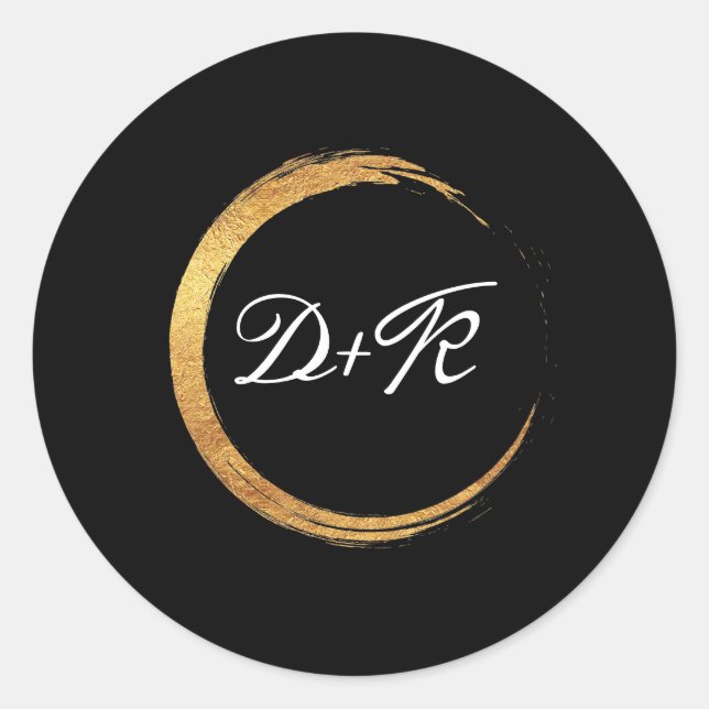 Black White Monogram Gold Ring Initials Minimal M Classic Round Sticker (Front)