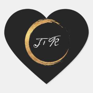 Black White Monogram Gold Ring Initials Minimalism Heart Sticker
