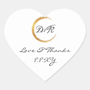 Black White Monogram Golden Ring Love & Thanks Heart Sticker