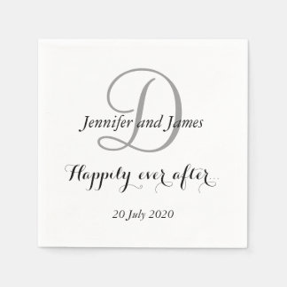 Black White Monogram Happily Ever After Napkin