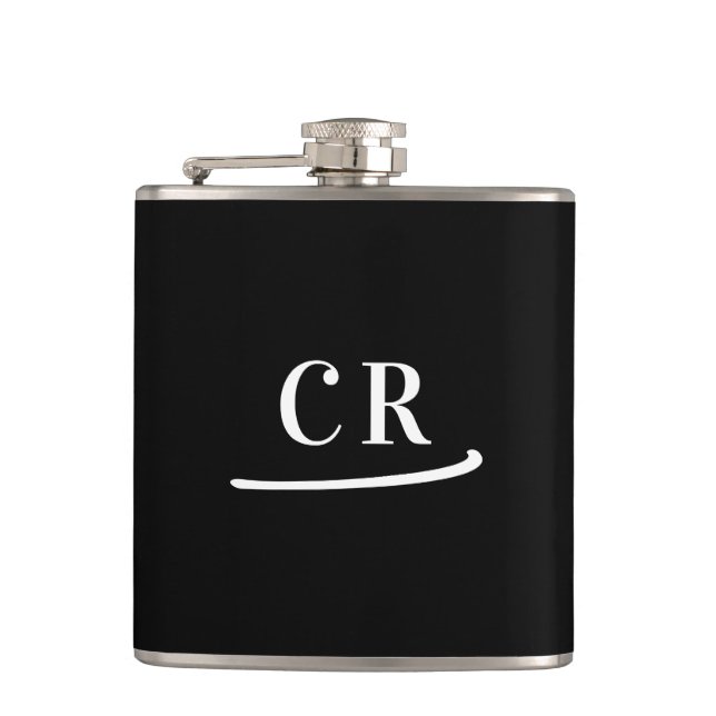 Black & White Monogram Hip Flask (Front)