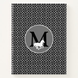 Black White Monogram Horse Notebook