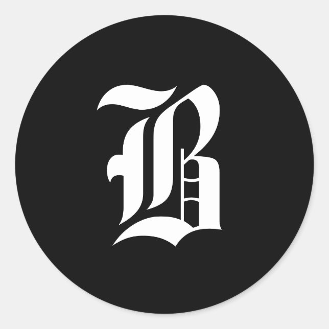 Black & White Monogram Initial B Classic Round Sticker (Front)