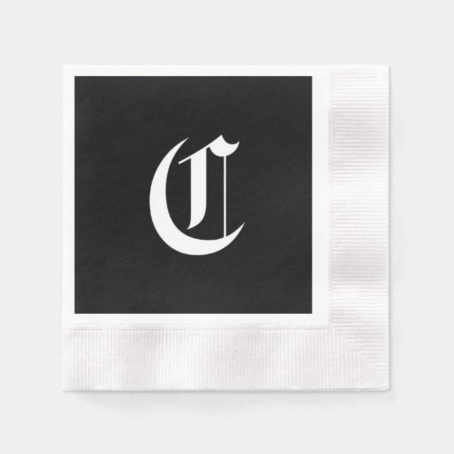 Black & White Monogram Initial C, Napkin (Front)