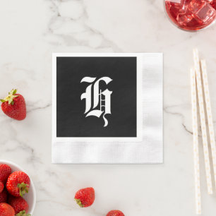 Black & White Monogram Initial H, Napkin