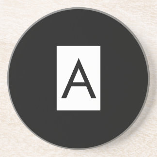 Black White Monogram Initial Letter Modern Plain Coaster