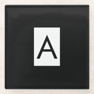Black White Monogram Initial Letter Modern Plain Glass Coaster