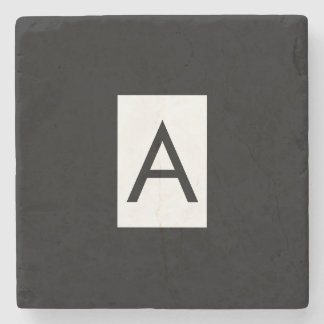 Black White Monogram Initial Letter Modern Plain Stone Coaster
