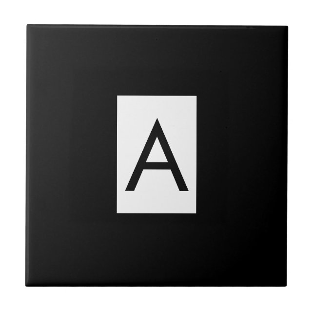 Black White Monogram Initial Letter Modern Plain Tile (Front)
