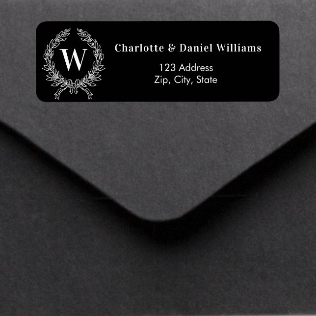 Black white monogram initial wreath return address (Creator Uploaded)
