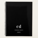Black white monogram initials 2025 planner<br><div class="desc">Black background,  white text. Personalise and add your monogram initials,  name and year.</div>