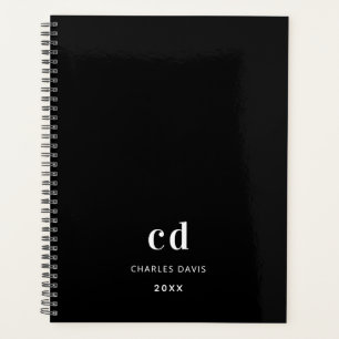 Black white monogram initials 2025 planner