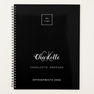 Black white monogram initials business 2026 planner